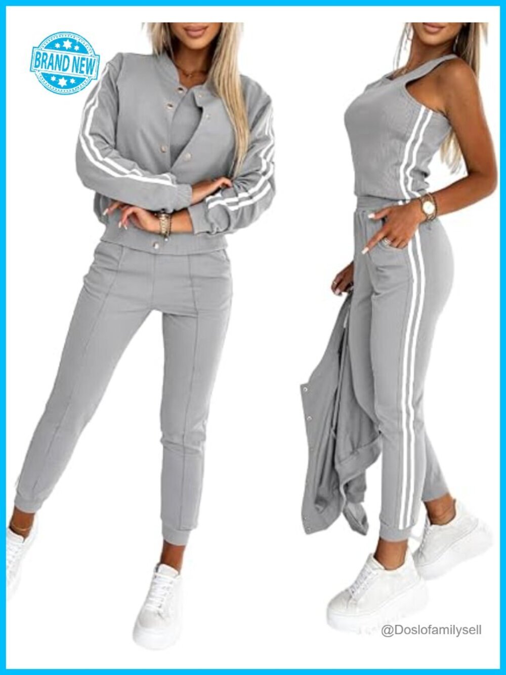3 Piece Women's Tracksuit Set Bomber Jacket Joggers Tank
